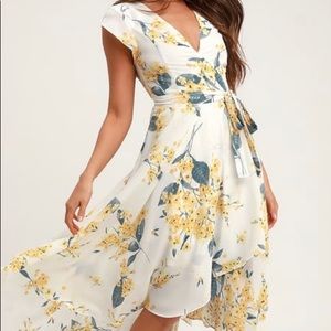 Lulus French Countryside Yellow and White High Low Dress (worn once)